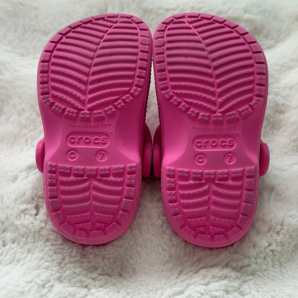 Bright Pink Iconic CROCS Toddler Clogs- Comfortable Shoes with Crocodile Detail